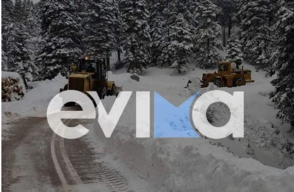 Κακοκαιρία «Κάρμελ» – Πυκνή χιονόπτωση στα ορεινά της Εύβοιας – Στα λευκά αρκετά χωριά