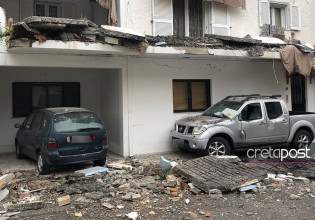 Ηράκλειο: Ζημιές σε αυτοκίνητα από μπαλκόνι που κατέρρευσε