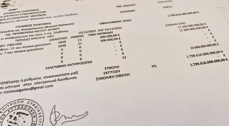 Οι «Έλληνες Αυτόχθονες» έστειλαν πρόστιμο 1,8 τρισεκατομμύρια στον περιφερειάρχη Ν. Αιγαίου