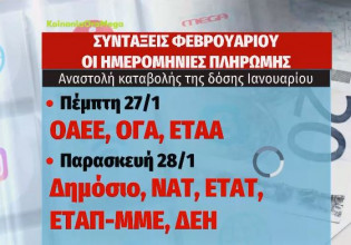 Συντάξεις Φεβρουαρίου – Οι τελικές ημερομηνίες πληρωμής