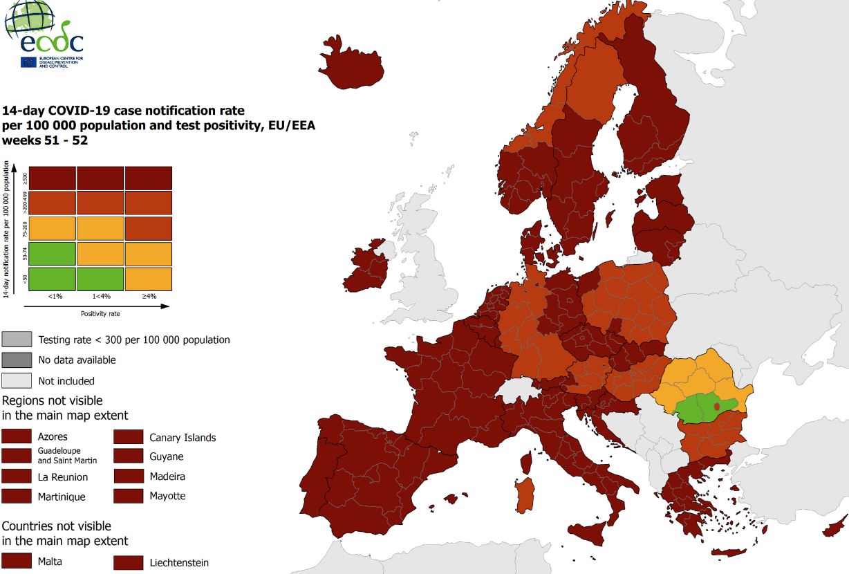 ECDC - Στο «βαθύ κόκκινο» η Ελλάδα και σχεδόν όλη η Ευρώπη