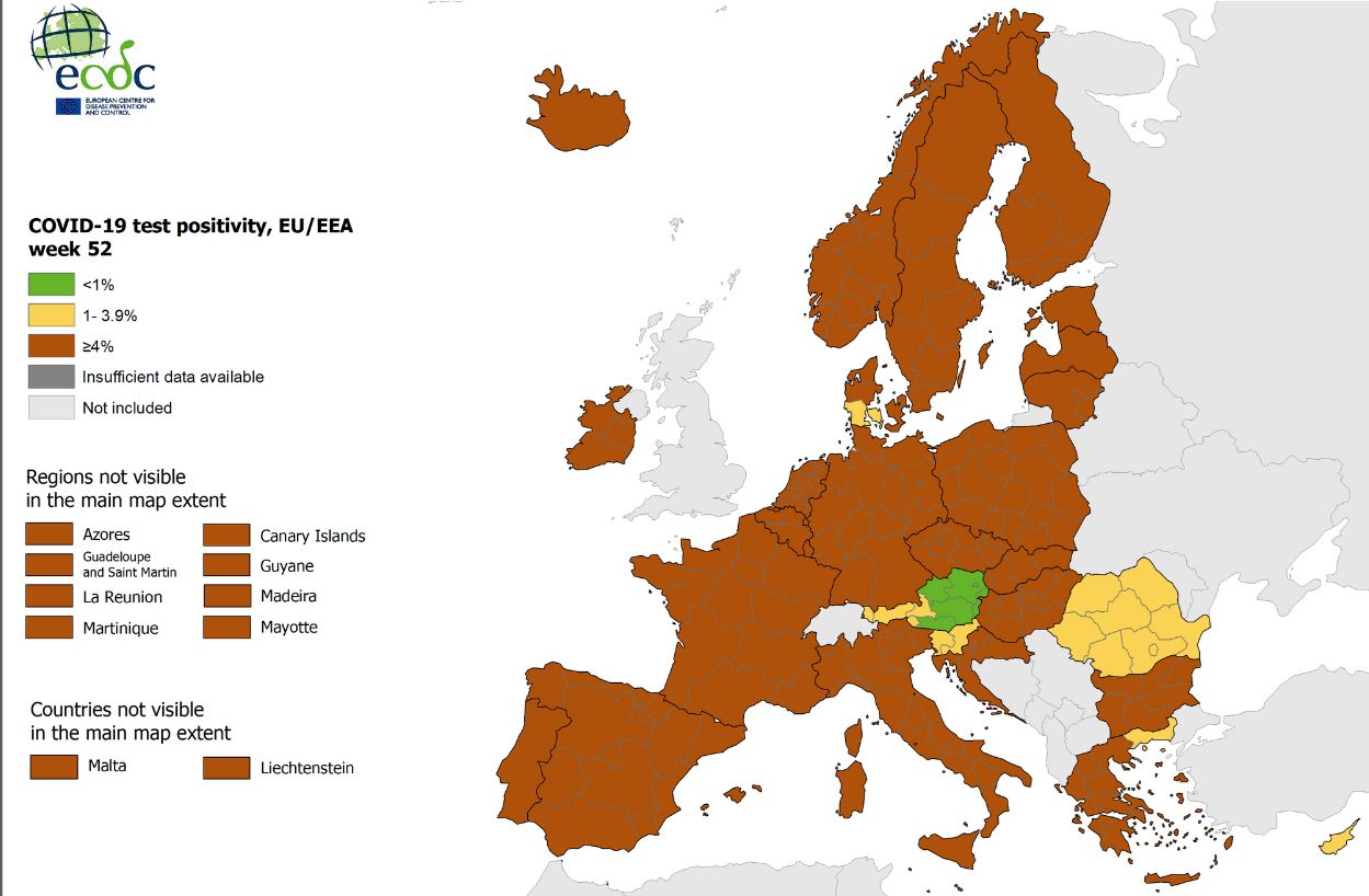 ECDC – Στο «βαθύ κόκκινο» η Ελλάδα και σχεδόν όλη η Ευρώπη