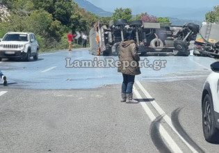 Λαμία: Ανατράπηκε βυτιοφόρο – 17 τόνοι γάλα χύθηκαν στο δρόμο