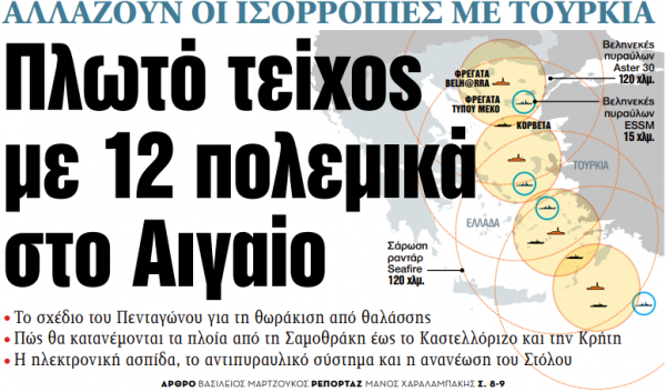 Στα «ΝΕΑ» της Δευτέρας: Πλωτό τείχος με 12 πολεμικά στο Αιγαίο
