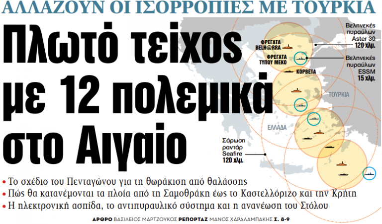 Στα «ΝΕΑ» της Δευτέρας: Πλωτό τείχος με 12 πολεμικά στο Αιγαίο