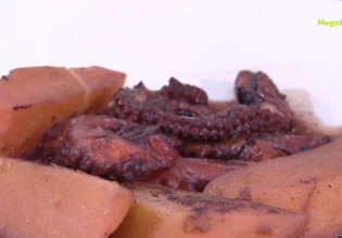 Η Νεκταρία Κοκκινάκη μας μαγειρεύει χταπόδι με πατάτες στην κατσαρόλα