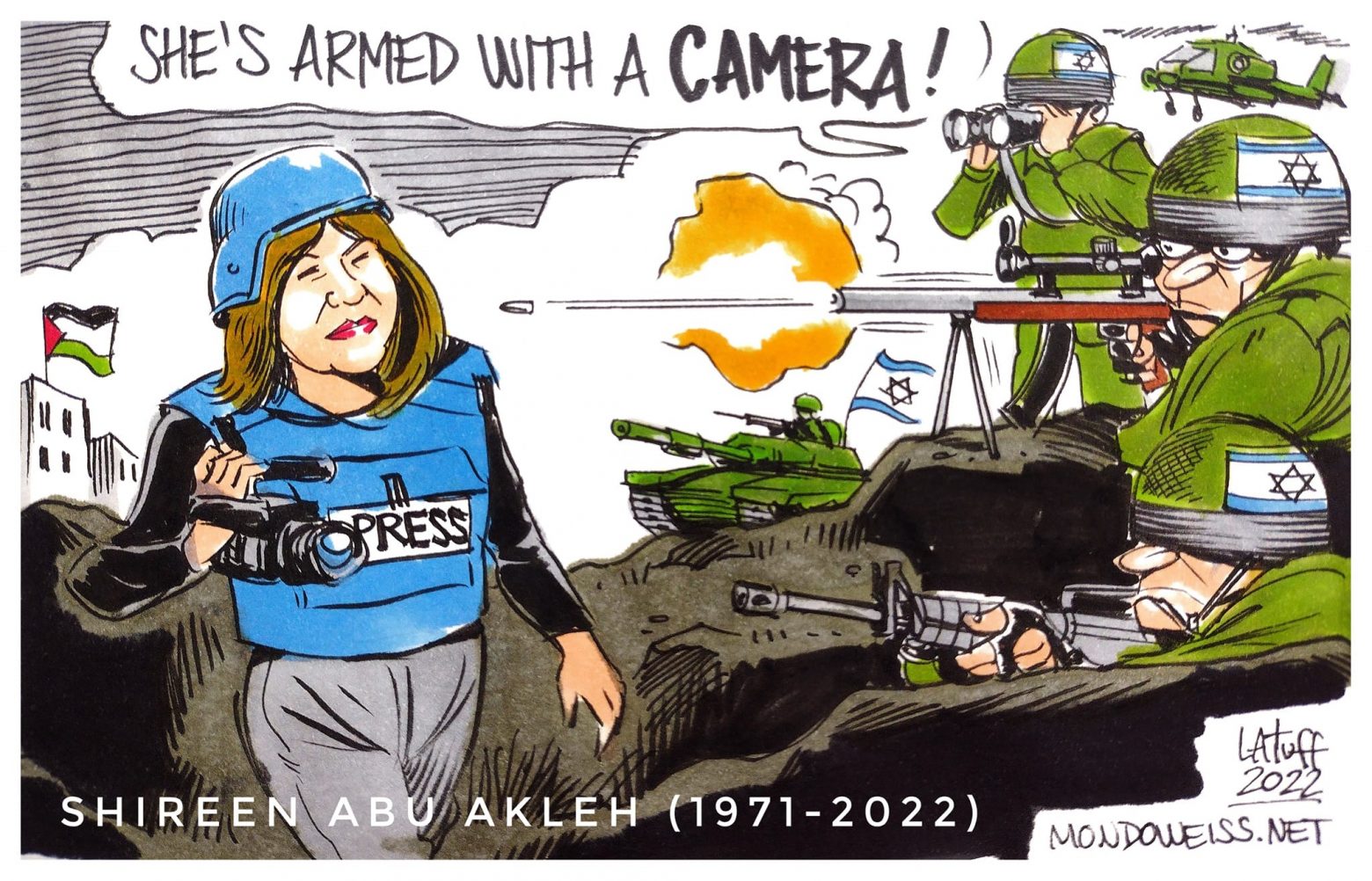 Σιρίν Αμπού Άκλεχ: Τρία συγκλονιστικά σκίτσα του Κάρλος Λατούφ - «Ήταν οπλισμένη με κάμερα»