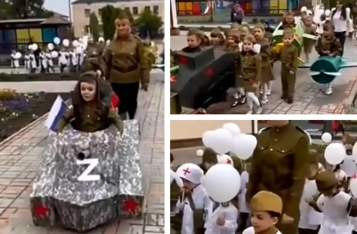Ρωσία: Έντυσαν παιδάκια νηπιαγωγείου ως «τανκς» και «μαχητικά αεροσκάφη» για την Ημέρα της Νίκης