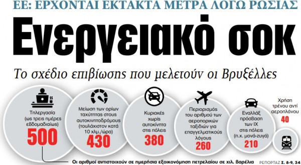 Στα «ΝΕΑ» της Τρίτης: Ενεργειακό σοκ
