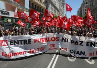 Ισπανία: Στους δρόμους με σημαίες της Σοβιετικής Ενωσης  κατά του ΝΑΤΟ