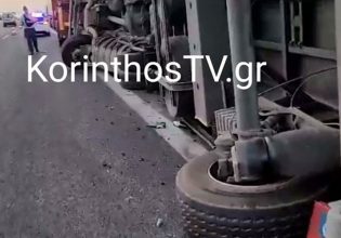 Ανατροπή νταλίκας στην Αθηνών-Κορίνθου: Το οδόστρωμα γέμισε με μπίρες