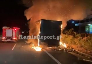 Φθιώτιδα: Φωτιά σε νταλίκα στην εθνική οδό στο ύψος των Καμένων Βούρλων