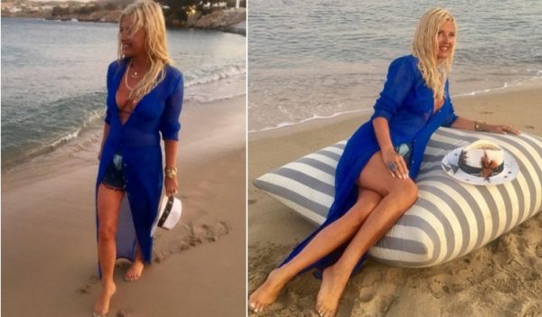 Μαρίνα Πατούλη: Με μαύρο μαγιό στην ακριβότερη παραλία της Μυκόνου