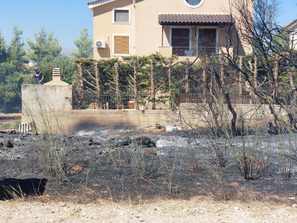 Μάχη με τις φλόγες έξω από σπίτια στη Διώνη