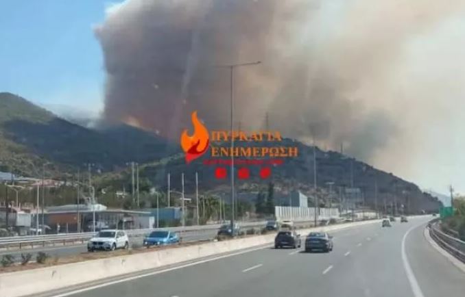Φωτιά στη Νέα Πέραμο: Κλειστή η Ολυμπία Οδός - Ισχυρές δυνάμεις της πυροσβεστικής