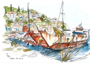 Διαφορετικές εικόνες του λιμανιού της Ύδρας, στην έκθεση της Ίριδας Γιαννακοπούλου