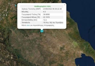 Σεισμός 4,3 ρίχτερ στον Τύρναβο