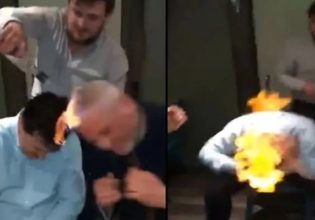 Βότκα: Παρέα ανδρών τη χρησιμοποιούν για να βάλουν φωτιά στα κεφάλια τους – Απίστευτο βίντεο