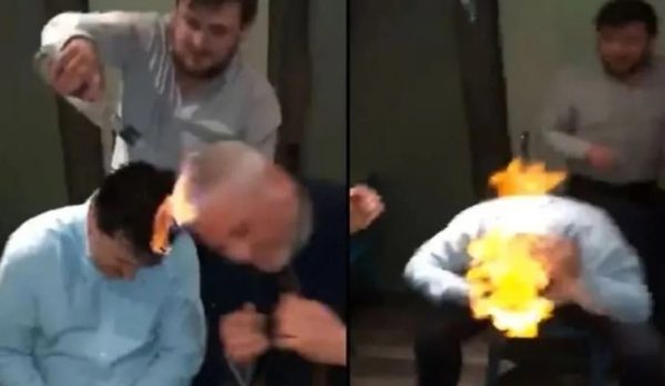Βότκα: Παρέα ανδρών τη χρησιμοποιούν για να βάλουν φωτιά στα κεφάλια τους – Απίστευτο βίντεο