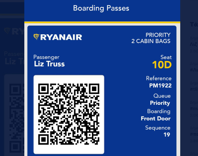 Βρετανία: Η Ryanair «τρολάρει» την Λιζ Τρας - Της έβγαλε εισιτήριο για όποιον προορισμό θέλει