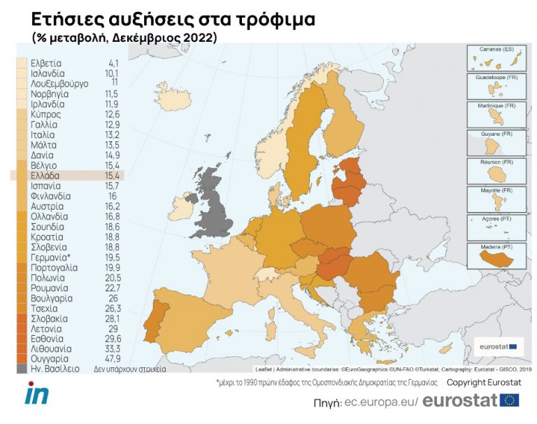 Ακρίβεια: Στα τρόφιμα οι μεγαλύτερες αυξήσεις μετά την ενέργεια [γράφημα]