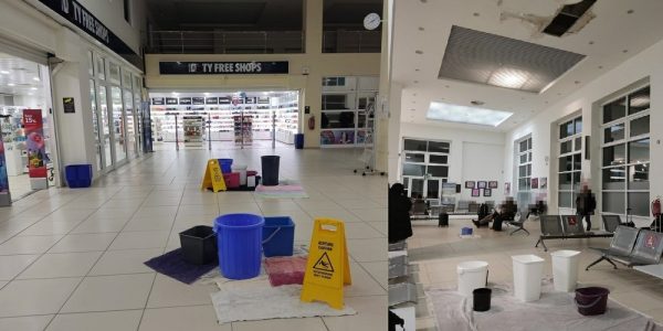 Αλεξανδρούπολη: Επιστράτευσαν τους κουβάδες στο αεροδρόμιο για τα νερά της βροχής