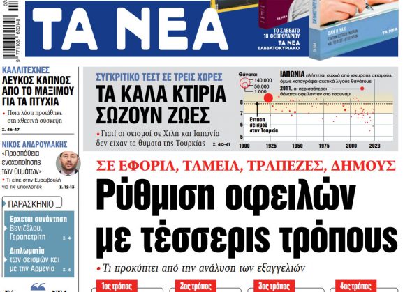 Στα «ΝΕΑ» της Πέμπτης: Ρύθμιση οφειλών με τέσσερις τρόπους