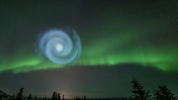 A blue swirl in the hypnotic sky of Alaska.  what was;