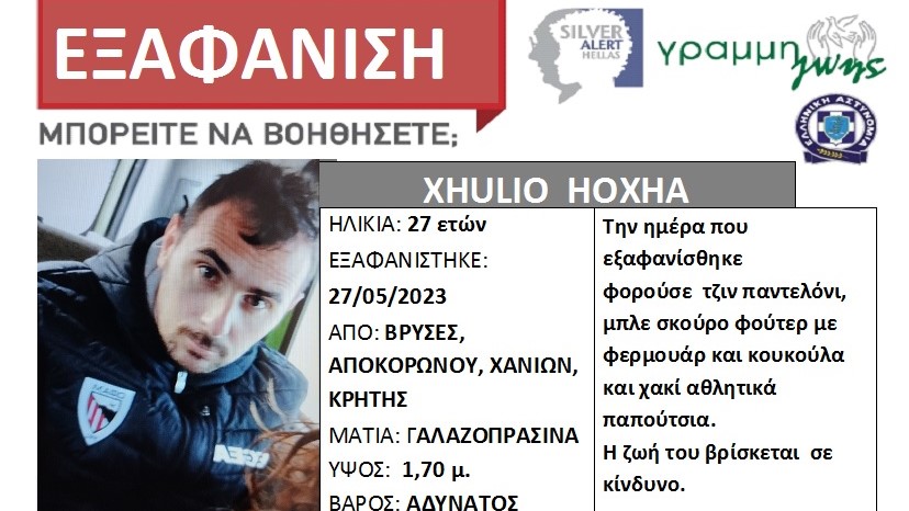 Συναγερμός στην Κρήτη - Εξαφανίστηκε 27χρονος