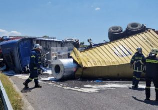 Βόλος: Νταλίκα ανετράπη στην Ε.Ο – Επιχείρηση για τον απεγκλωβισμό του οδηγού