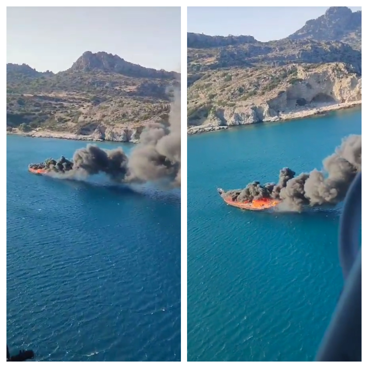 Η σοκαριστική στιγμή που τουριστικό πλοίο στη Ρόδο τυλίγεται στις φλόγες - Δείτε βίντεο