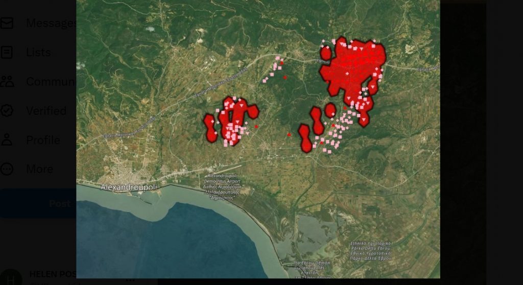 Φωτιά στην Αλεξανδρούπολη: Η δορυφορική φωτογραφία του Copernicus με τις καμένες εκτάσεις