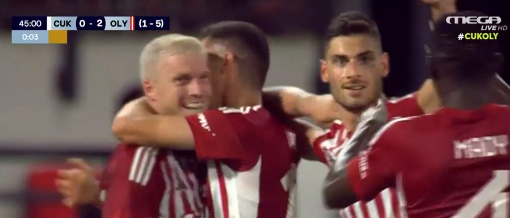 Δεύτερο γκολ για τον Ολυμπιακό – Σκόρερ ο Μπιέλ στο φινάλε του πρώτου μέρους (0-2)