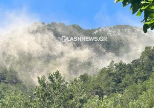 Φαράγγι της Σαμαριάς: Πυκνή σκόνη από την κατολίσθηση – Άγριο τοπίο μετά τον σεισμό των 4,7 Ρίχτερ