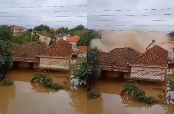 Κακοκαιρία Daniel: Η στιγμή που καταρρέει σπίτι στην Καρδίτσα