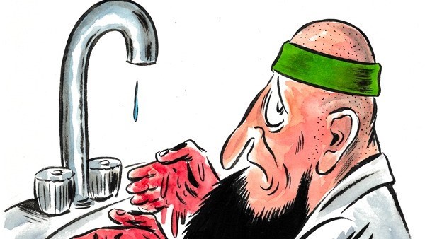 Πόλεμος Ισραήλ - Χαμάς: Το σκίτσο όλο νόημα του Charlie Hebdo - Ο γιατρός με τα αιματοβαμμένα χέρια