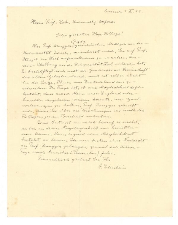 Σε δημοπρασία μια «σωτήρια» επιστολή του Αϊνστάιν