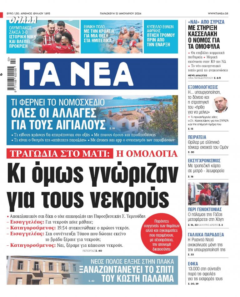 Στα «ΝΕΑ» της Παρασκευής: Κι όμως γνώριζαν τους νεκρούς