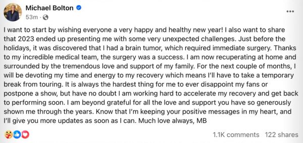 Η ανάρτηση του Michael Bolton στα social media