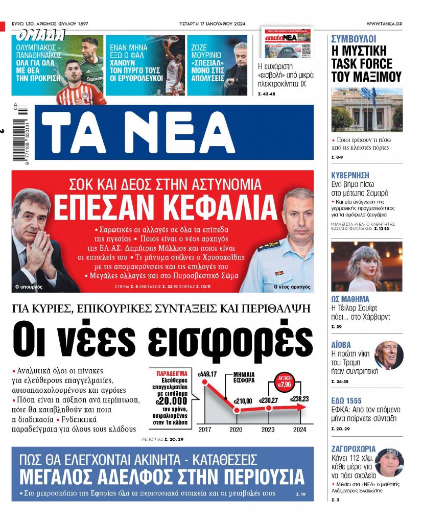 Στα«ΝΕΑ» της Τετάρτης: Οι νέες εισφορές
