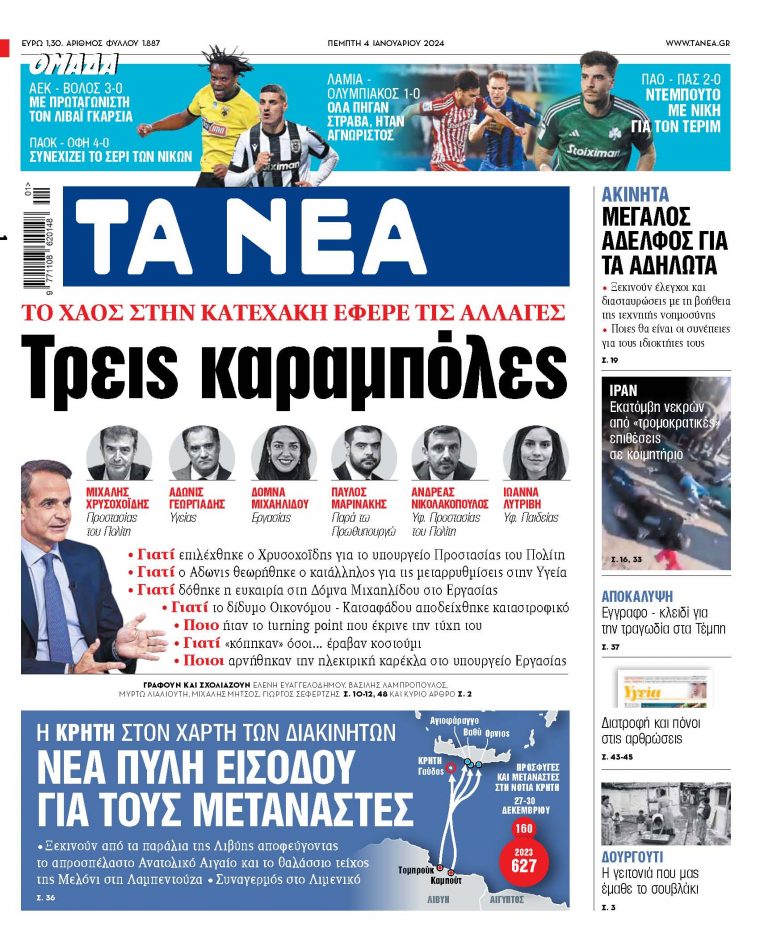 Στα «ΝΕΑ»: της Πέμπτης: Τρεις καραμπόλες