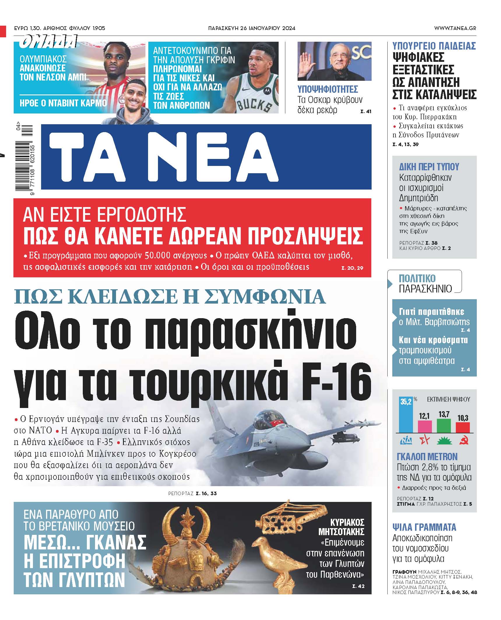 Στα «ΝΕΑ» της Παρασκευής: Ολο το παρασκήνιο για τα τουρκικά F-16