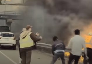 Δείτε καρέ καρέ την ηρωική διάσωση οδηγού από φλεγόμενο όχημα