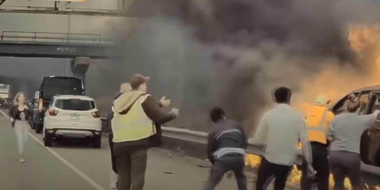 Δείτε καρέ καρέ την ηρωική διάσωση οδηγού από φλεγόμενο όχημα