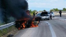 Καβάλα: Φωτιά σε όχημα στην Εγνατία οδό μετά από τροχαίο