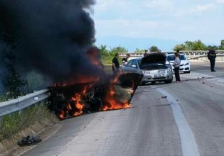 Καβάλα: Φωτιά σε όχημα στην Εγνατία οδό μετά από τροχαίο