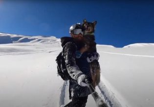 Viral: Για σνόουμπορντ στις Άλπεις αγκαλιά με τον σκύλο (video)