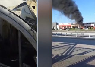 Θεσσαλονίκη: Φωτιά σε αυτοκίνητο έξω από εμπορικό κέντρο – Πρόλαβε να βγει ο οδηγός