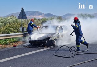Φωτιά σε ΙΧ αυτοκίνητο λίγο μετά το αεροδρόμιο στο ρεύμα προς Αθήνα