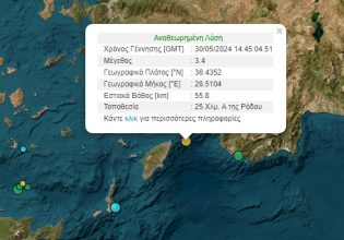 Σεισμός 3,4 ρίχτερ στα ανοικτά της Ρόδου